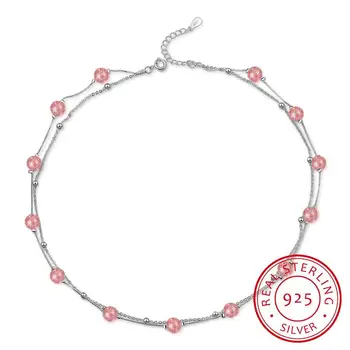 100% Reálne 925 Sterling Silver Jemné Šperky Ružová Jahoda Crystal Perličiek Reťazca Náhrdelníky Pre Ženy Vyhlásenie Náhrdelník Choker