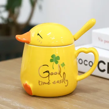 Super krásny duck hrnček s vekom lyžica,kórejský štýl žltá hrnčeky,šálku kávy kreatívne šálky business office pohár Drinkware