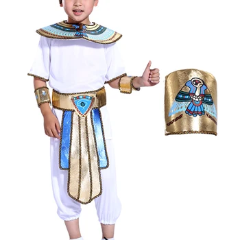 Dieťa Chlapec Egyptský Princ Kostým Oblečenie Krátke Rukáv Top, Nohavice, Pokrývku Hlavy, Krku, Pásky Pásu Nastavte Halloween Cosplay Party
