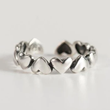 Skutočné 925 Sterling Silver Geometrické Srdce Nastaviteľné, Čalúnené Prst Prsteň Minimalistický Jemné Šperky Pre Ženy Strany Darček