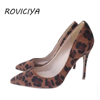 Leopard vlásie ukázal prst značka topánky lady čerpadlá dámske topánky na vysokom opätku strany topánky žena brown black BM008 ROVICIYA