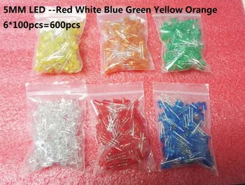 6 Farba*100ks F5 Led Súpravy Červená Zelená Žltá Modrá Biela Oranžová 5MM LED Dióda Auta Zmiešané Farby auta 600pcs=6 hodnota každej 600pcs