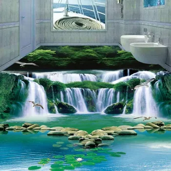 BEIBEHANG Prispôsobené Podzemných vôd Vodopád Lesná Zelená Tapeta Fantasy 3D Kúpeľňa Poschodí Spálňa Samolepiacich 3d podlahy