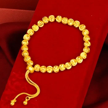 6 mm Korálky Vyrezal Otvor Reťazca Náramok Ženy Zlata Plné Klasické fenku Šperky