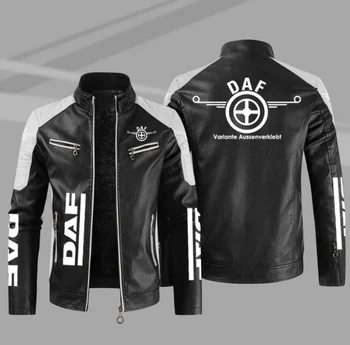 2022 Módy Nové Pánske Vintage DAF logo Bunda Motorkárske Kožené Sako Muž Výšivky Bombardér Kabát Pu Kabát